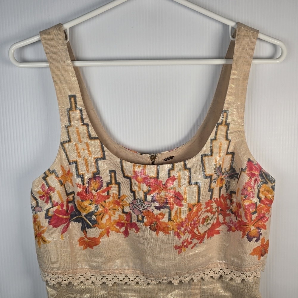 Free People Floral "The Big Bang" Metallic Aztec Mini Sleeveless Dress Size 6/Sm - Picture 5 of 16
